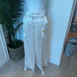 Elegant Cream Satin Wide-Leg Pants